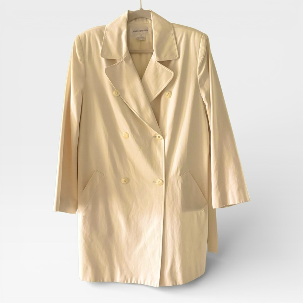 JONES NEW YORK Vintage Pale Yellow Double Breasted Belted Trench Coat | Size 10